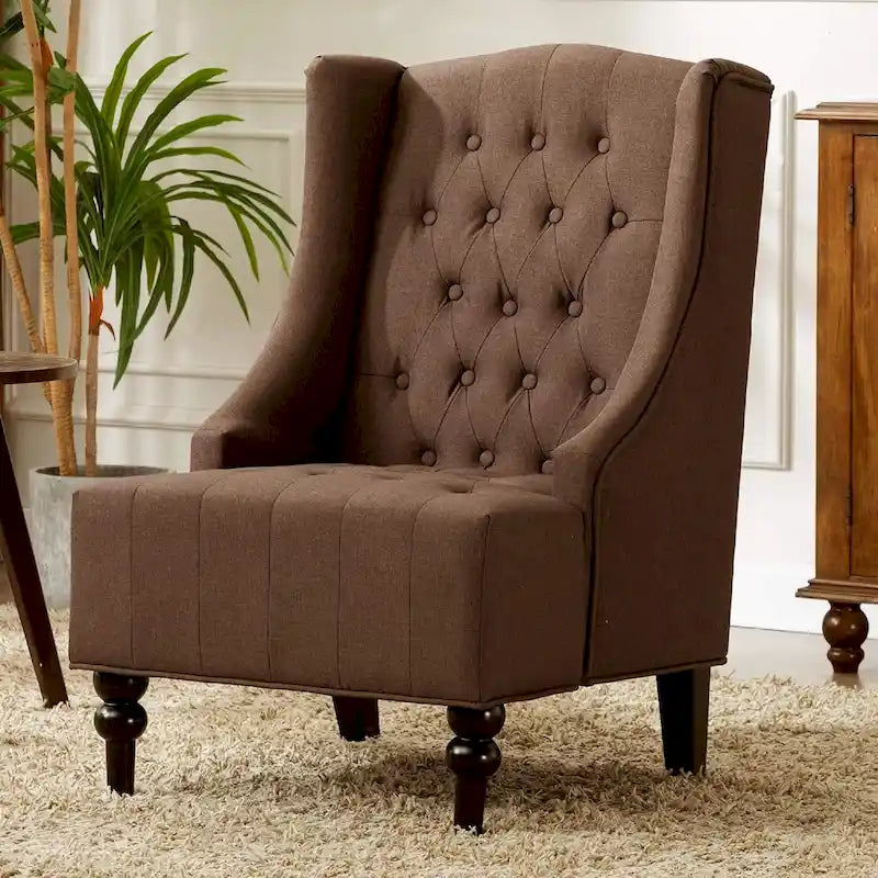 Fauteuil à oreilles avec cadre en bois massif, fauteuil moderne du milieu du siècle, fauteuil d'appoint avec dossier extra-épais