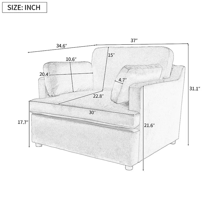 Fauteuil d'appoint surdimensionné - Coussins d'accoudoir confortables, Style neutre polyvalent, Design élégant, Cadre durable