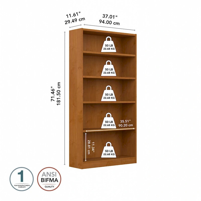 Bibliothèque à 5 étagères, haute et de rangement