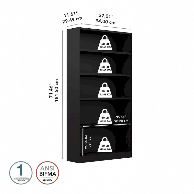 Bibliothèque à 5 étagères, haute et de rangement