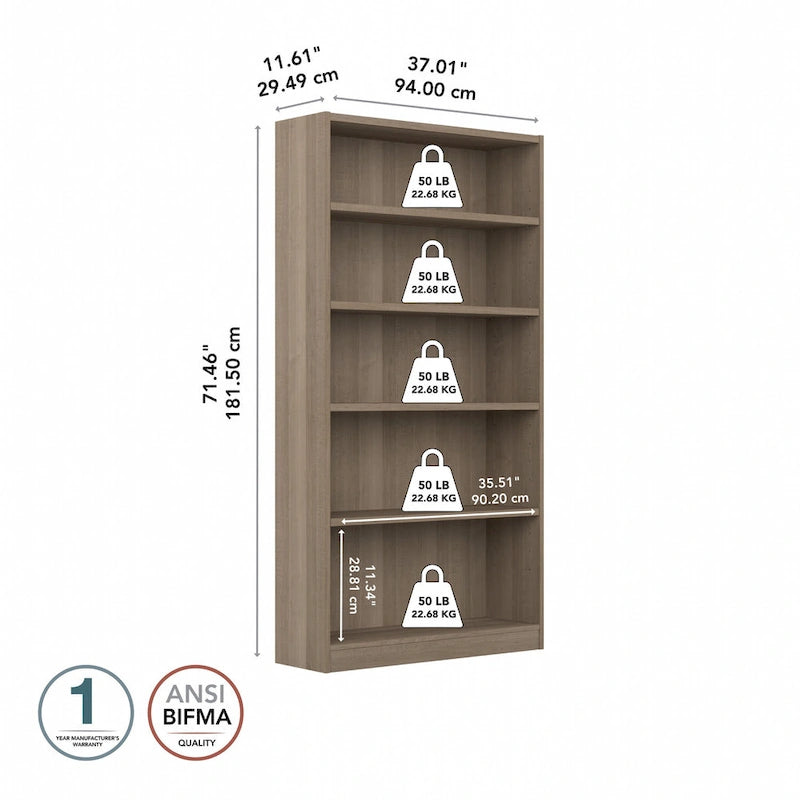 Bibliothèque à 5 étagères, haute et de rangement