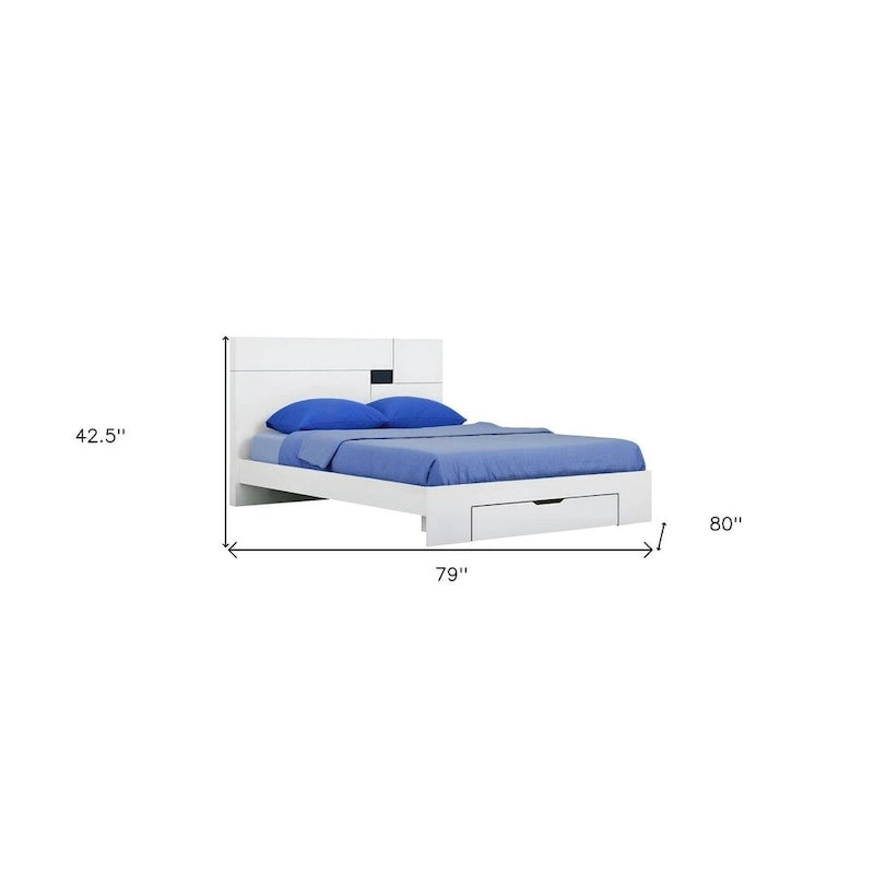 Cadre de lit plateforme king en bois blanc avec tiroir de rangement
