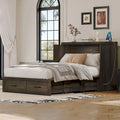 Lit escamotable pliant en bois avec grand tiroir de rangement sous le lit et prises électriques et ports USB latéraux