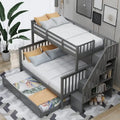 Lit superposé double sur grand format avec lit gigogne double, rangement et barrière de sécurité pour chambre, dortoir, pour adultes, blanc