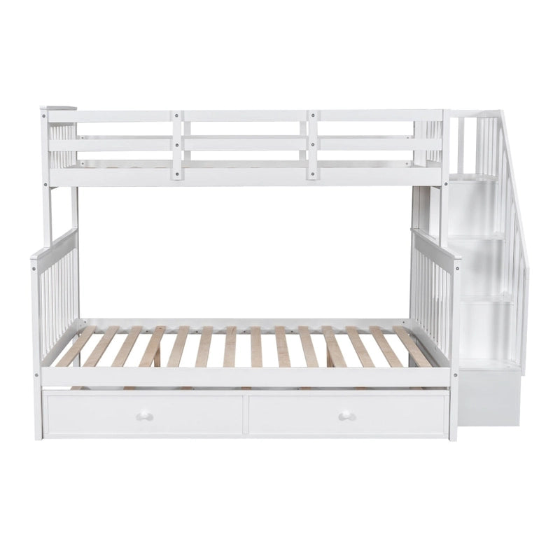 Lit superposé double sur grand format avec lit gigogne double, rangement et barrière de sécurité pour chambre, dortoir, pour adultes, blanc