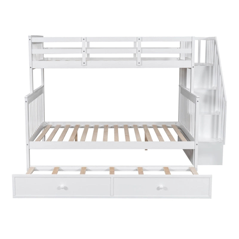 Lit superposé double sur grand format avec lit gigogne double, rangement et barrière de sécurité pour chambre, dortoir, pour adultes, blanc