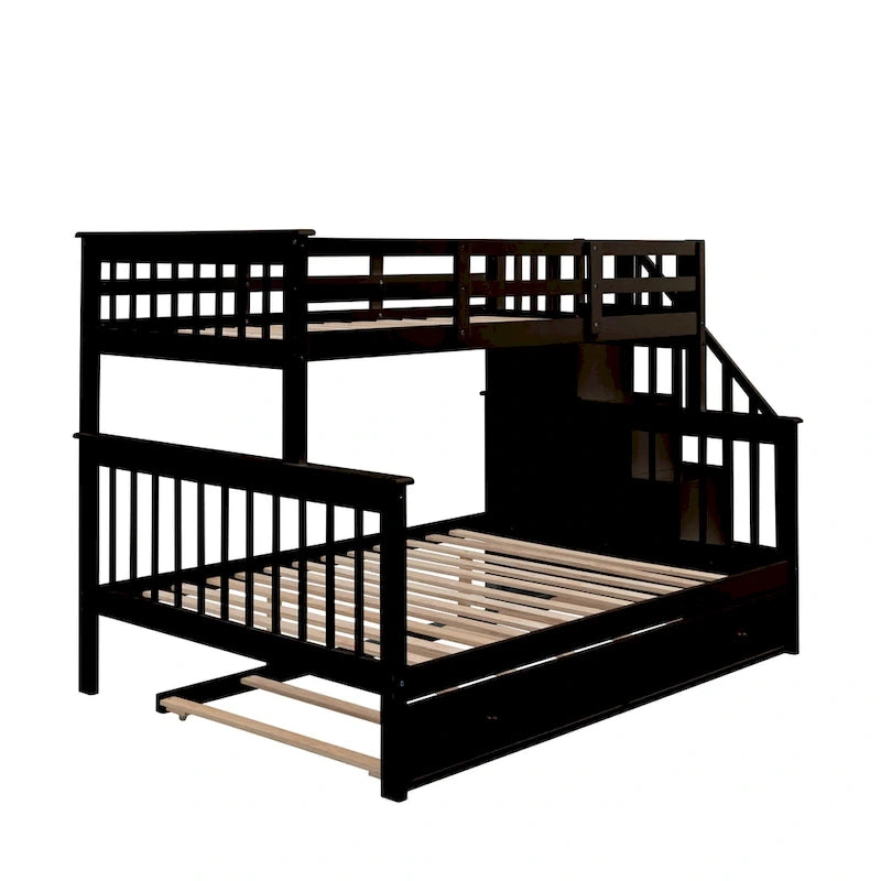Lit superposé double sur grand format avec lit gigogne double, rangement et barrière de sécurité pour chambre, dortoir, pour adultes, blanc