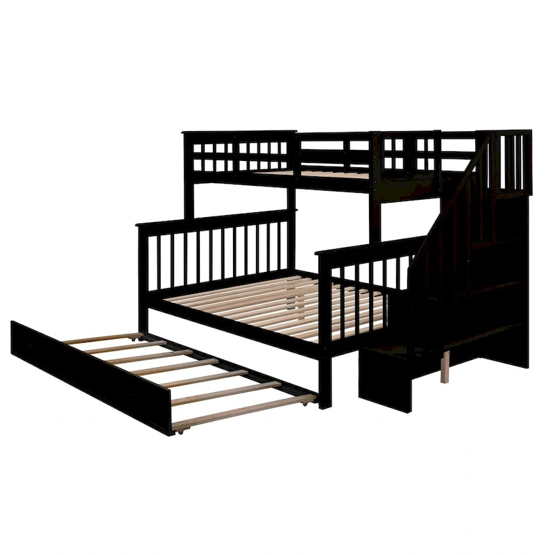 Lit superposé double sur grand format avec lit gigogne double, rangement et barrière de sécurité pour chambre, dortoir, pour adultes, blanc