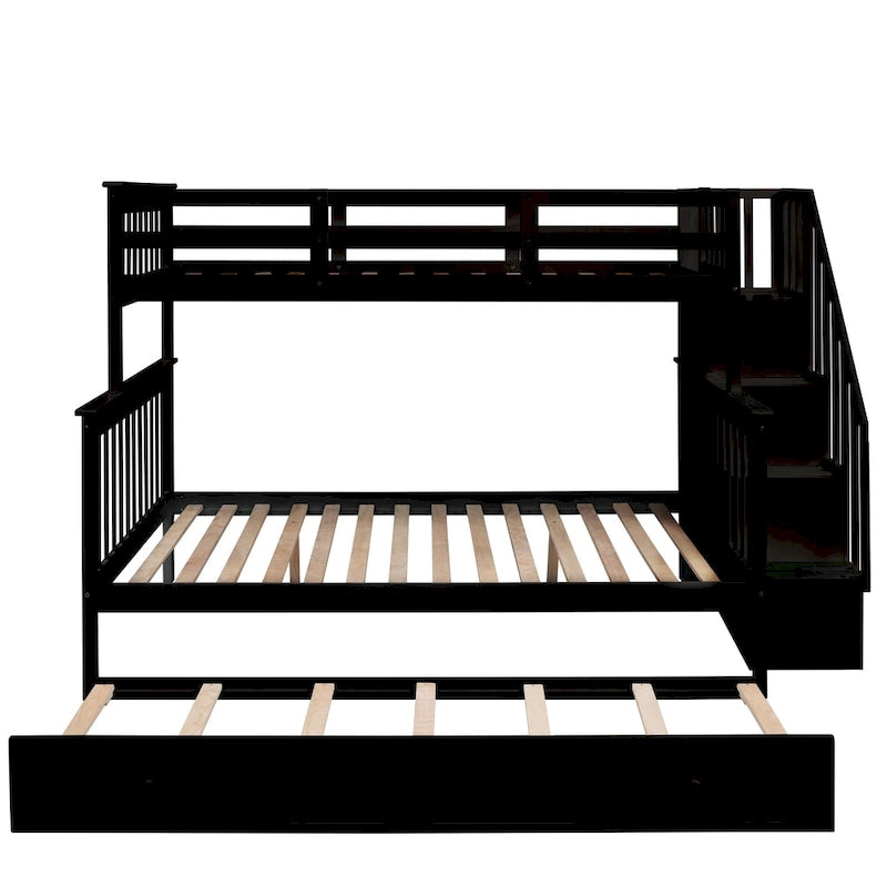 Lit superposé double sur grand format avec lit gigogne double, rangement et barrière de sécurité pour chambre, dortoir, pour adultes, blanc