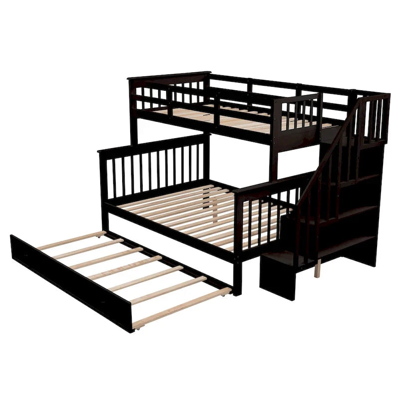 Lit superposé double sur grand format avec lit gigogne double, rangement et barrière de sécurité pour chambre, dortoir, pour adultes, blanc