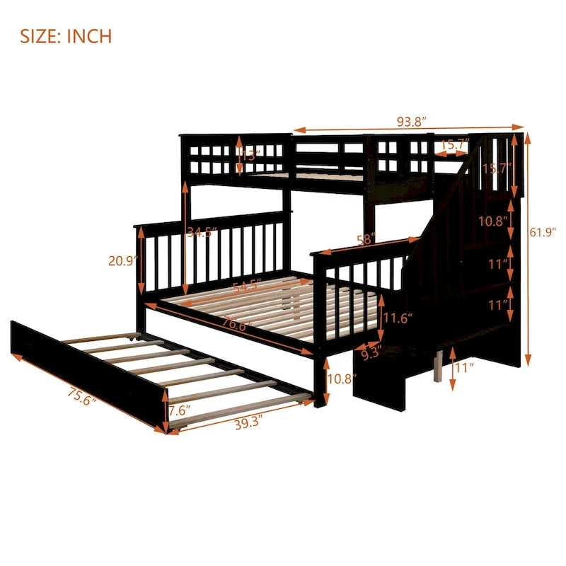 Lit superposé double sur grand format avec lit gigogne double, rangement et barrière de sécurité pour chambre, dortoir, pour adultes, blanc