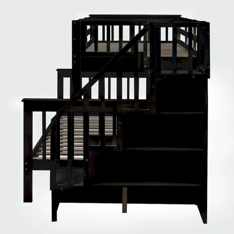 Lit superposé double sur grand format avec lit gigogne double, rangement et barrière de sécurité pour chambre, dortoir, pour adultes, blanc
