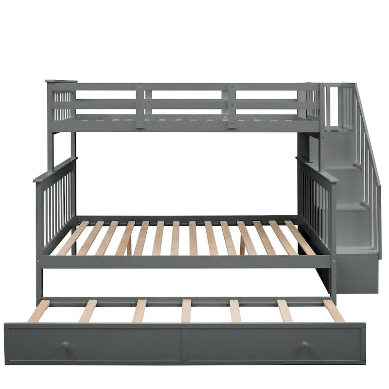 Lit superposé double sur grand format avec lit gigogne double, rangement et barrière de sécurité pour chambre, dortoir, pour adultes, blanc
