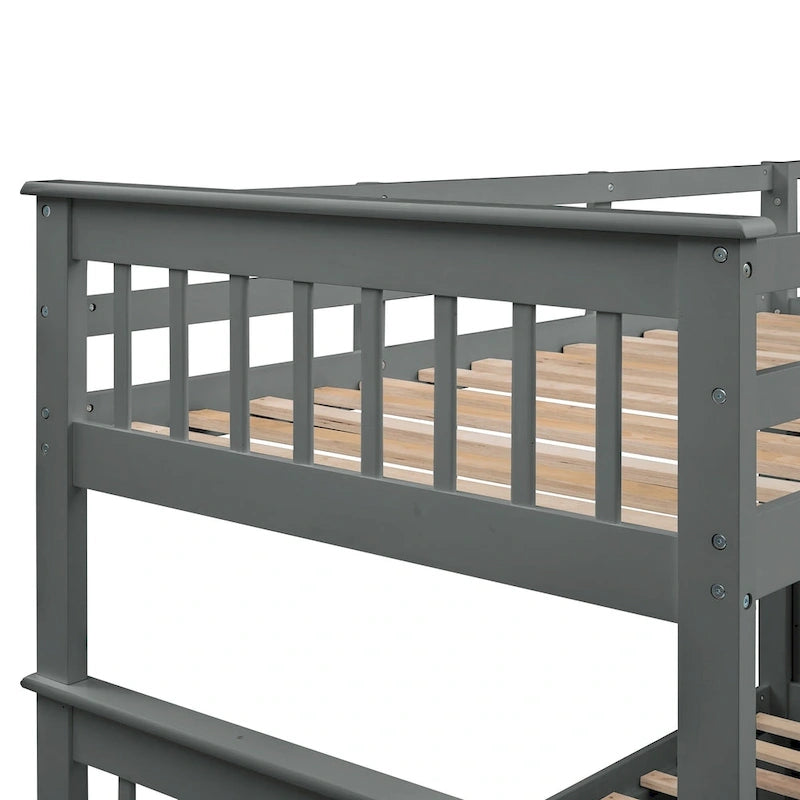 Lit superposé double sur grand format avec lit gigogne double, rangement et barrière de sécurité pour chambre, dortoir, pour adultes, blanc