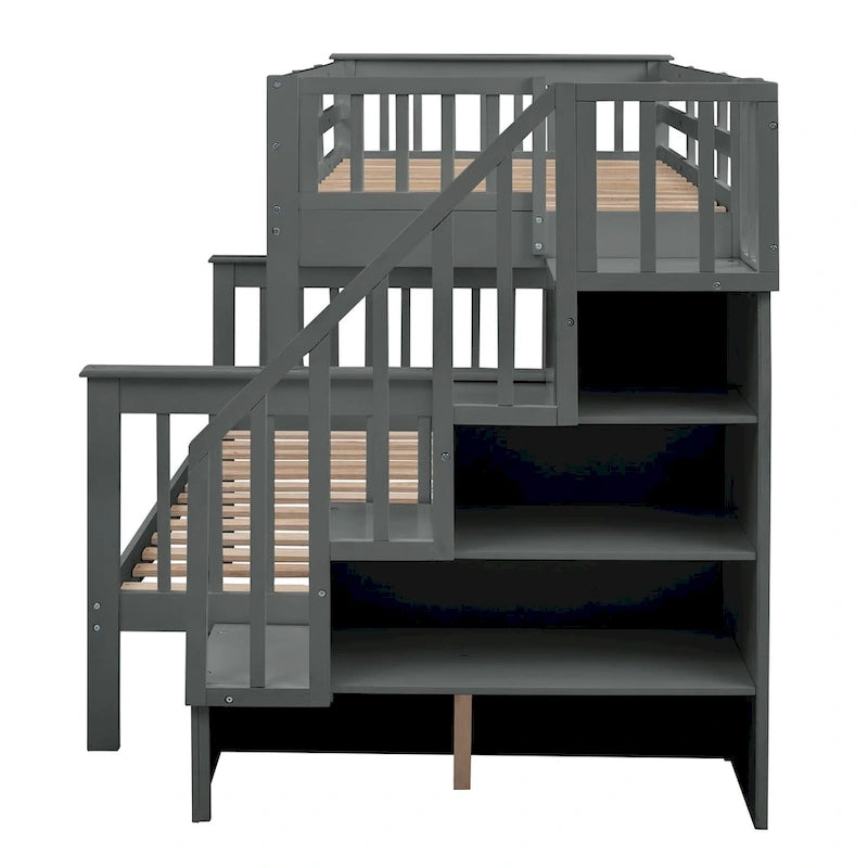 Lit superposé double sur grand format avec lit gigogne double, rangement et barrière de sécurité pour chambre, dortoir, pour adultes, blanc
