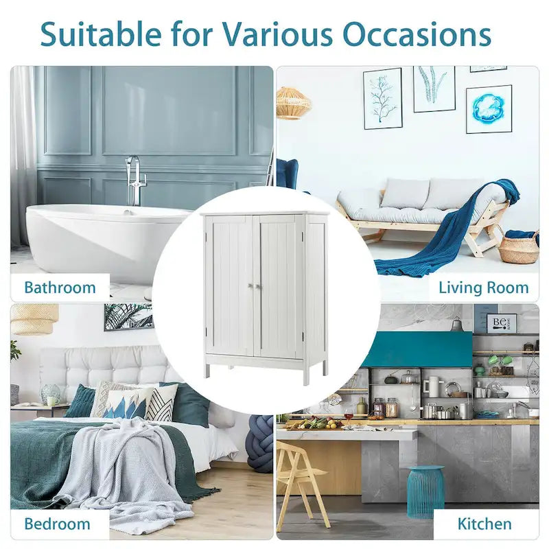 Meuble de rangement de salle de bain au sol avec double porte, armoire de cuisine, meuble à chaussures