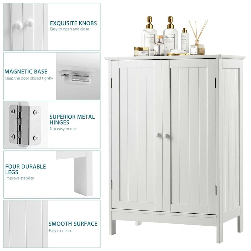 Meuble de rangement de salle de bain au sol avec double porte, armoire de cuisine, meuble à chaussures