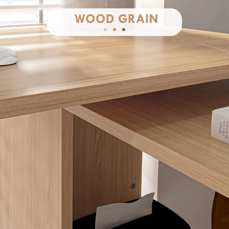 Bureau d'angle en L, bureau à domicile rotatif à 360 degrés avec étagères de rangement