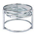 Table basse en verre transparent et chrome, style mouvement moderne
