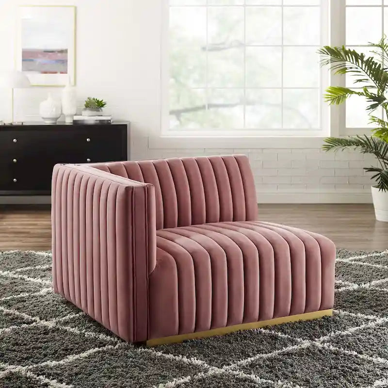 Fauteuil d'angle gauche en velours de performance capitonné Channel