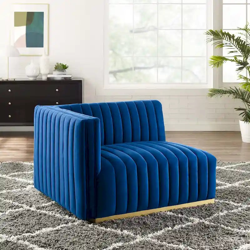 Fauteuil d'angle gauche en velours de performance capitonné Channel