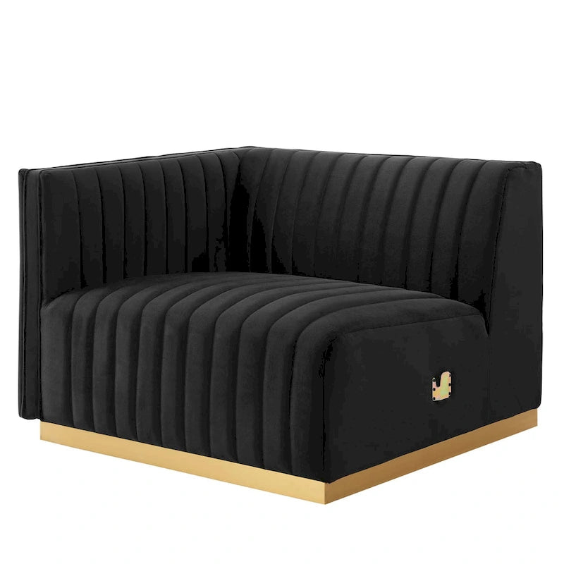 Fauteuil d'angle gauche en velours de performance capitonné Channel