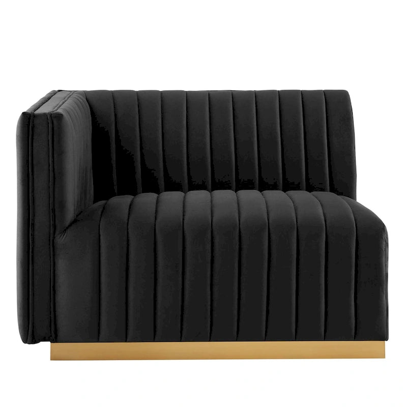 Fauteuil d'angle gauche en velours de performance capitonné Channel