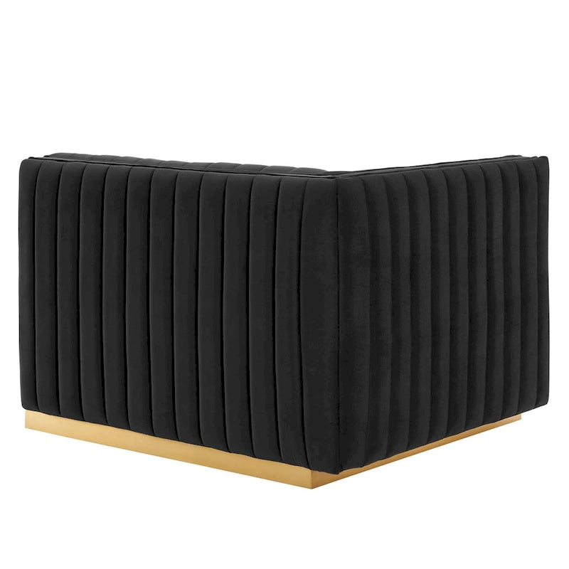 Fauteuil d'angle gauche en velours de performance capitonné Channel