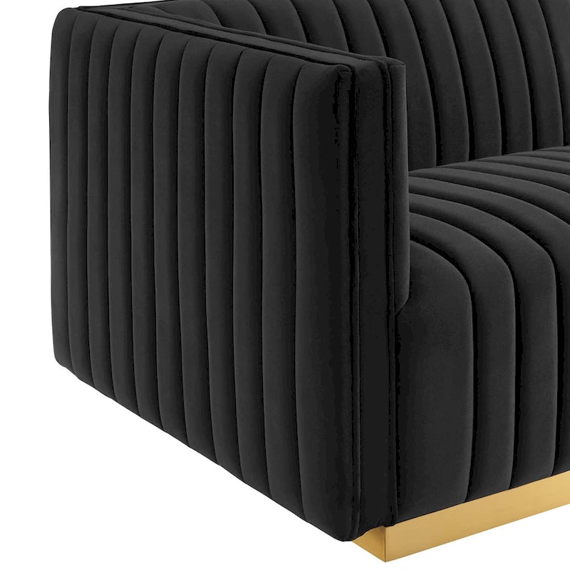 Fauteuil d'angle gauche en velours de performance capitonné Channel