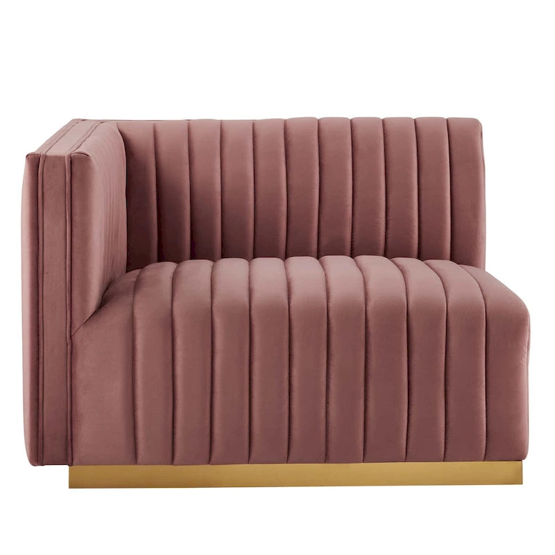 Fauteuil d'angle gauche en velours de performance capitonné Channel