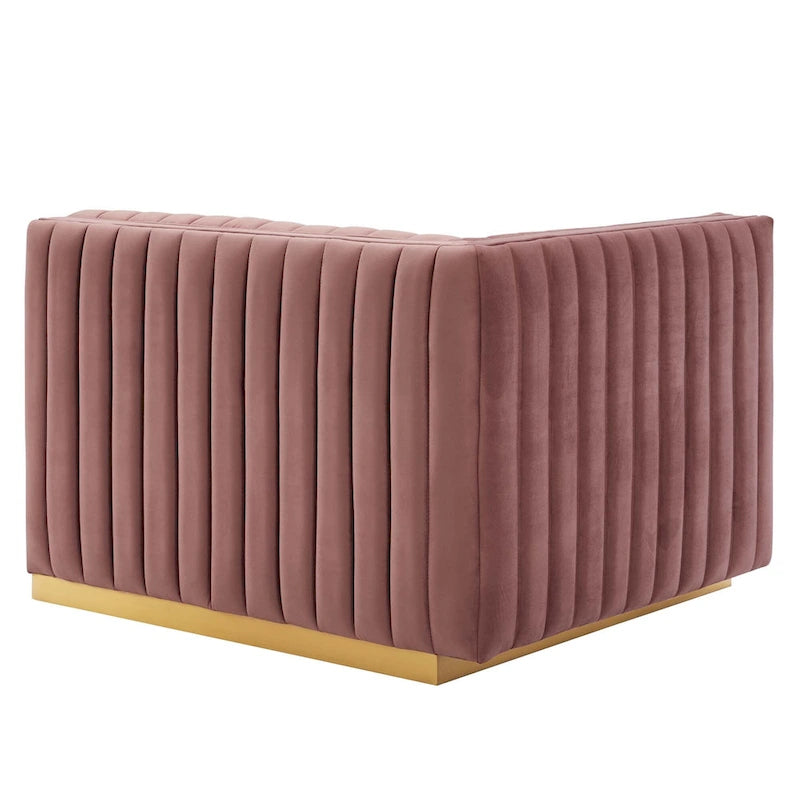 Fauteuil d'angle gauche en velours de performance capitonné Channel