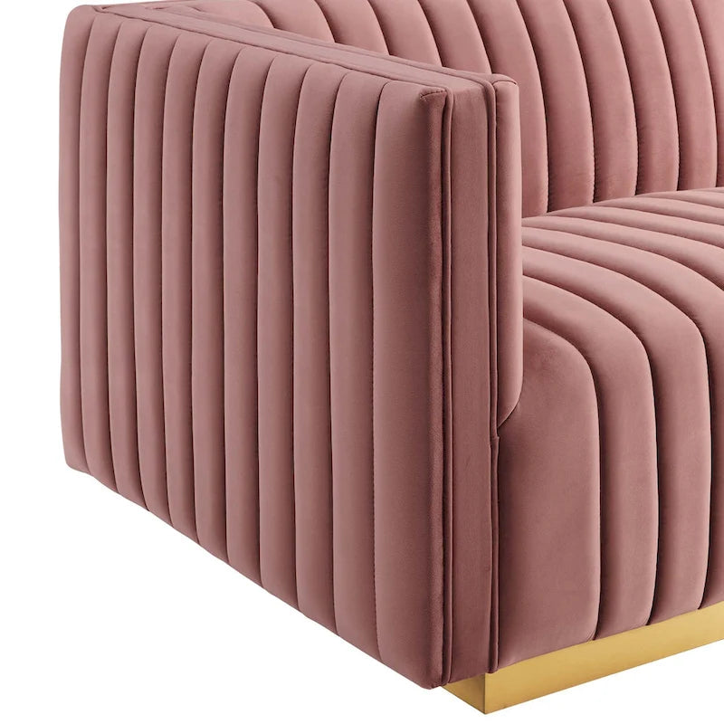 Fauteuil d'angle gauche en velours de performance capitonné Channel