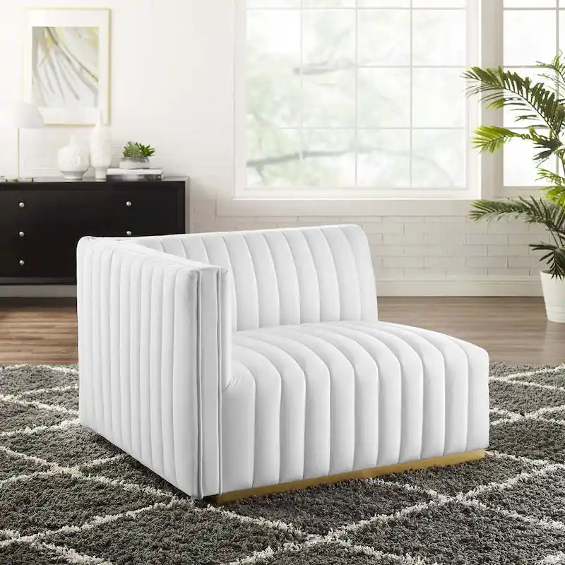 Fauteuil d'angle gauche en velours de performance capitonné Channel