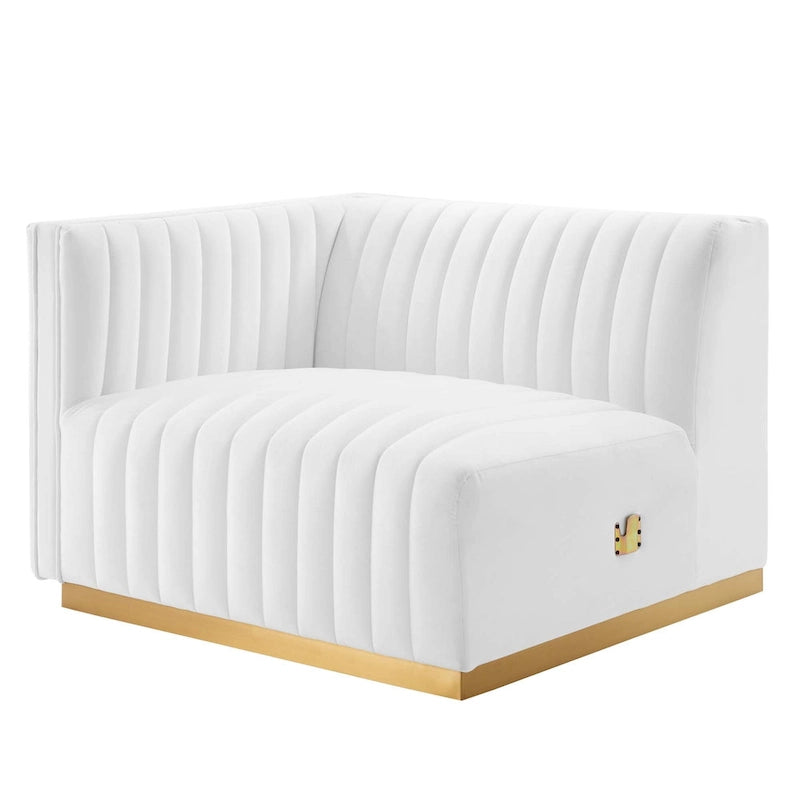 Fauteuil d'angle gauche en velours de performance capitonné Channel