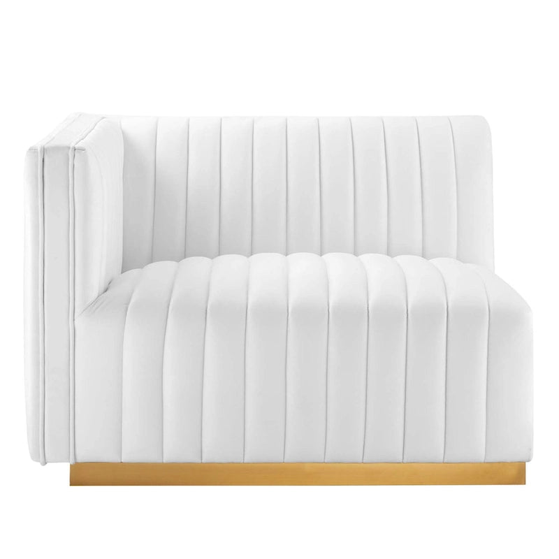 Fauteuil d'angle gauche en velours de performance capitonné Channel