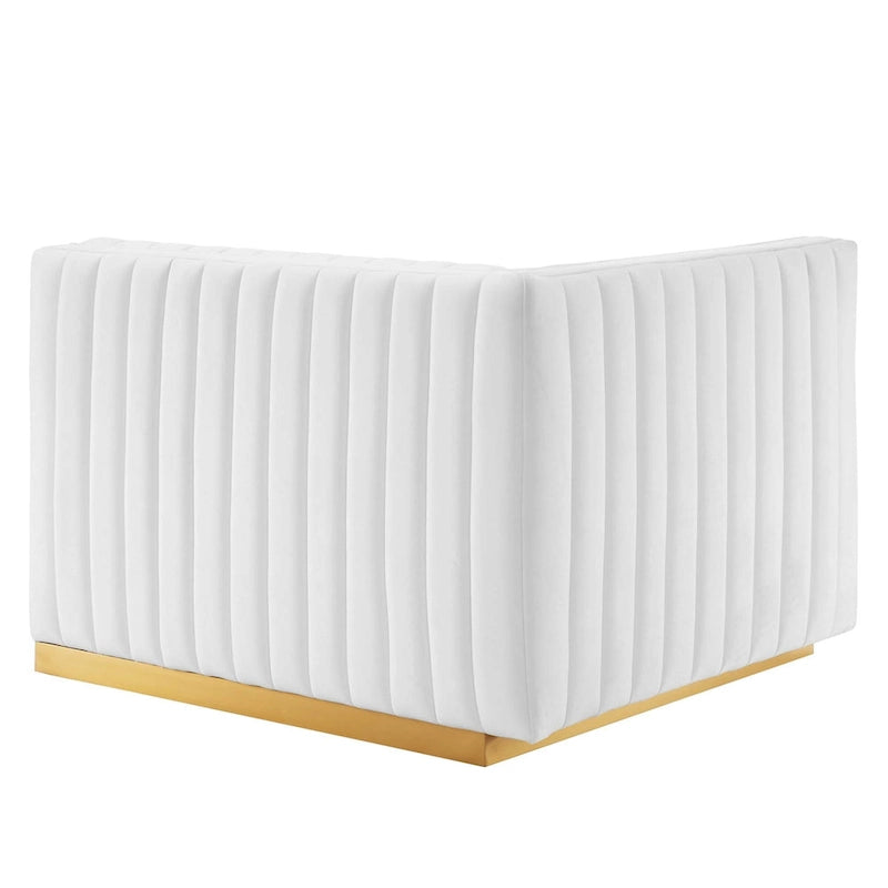Fauteuil d'angle gauche en velours de performance capitonné Channel