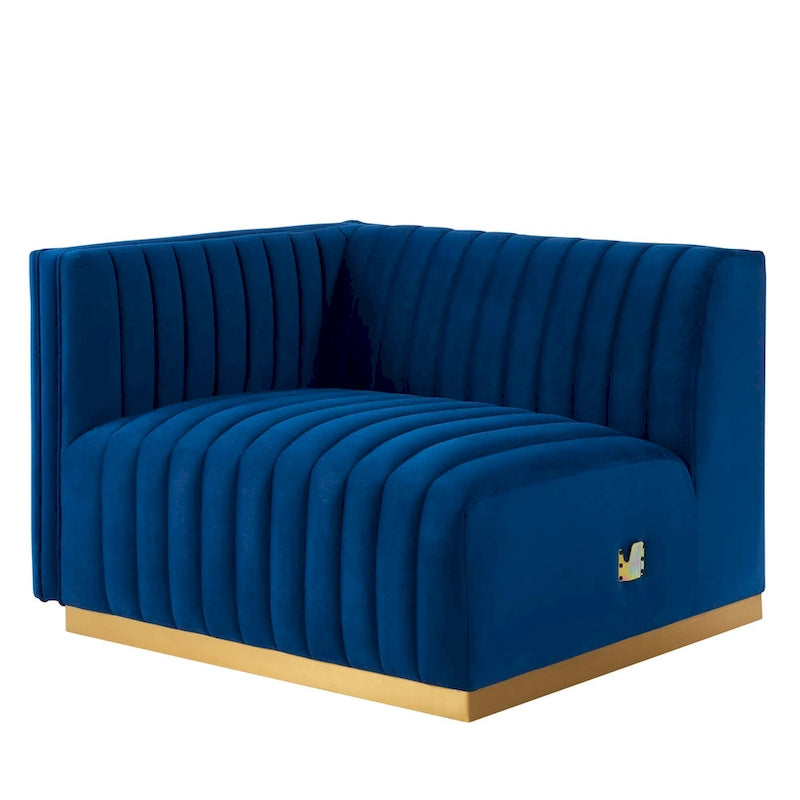 Fauteuil d'angle gauche en velours de performance capitonné Channel