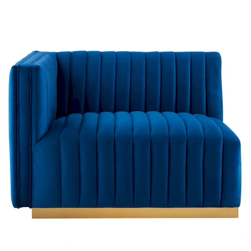 Fauteuil d'angle gauche en velours de performance capitonné Channel