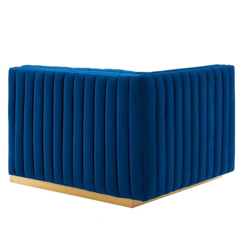 Fauteuil d'angle gauche en velours de performance capitonné Channel