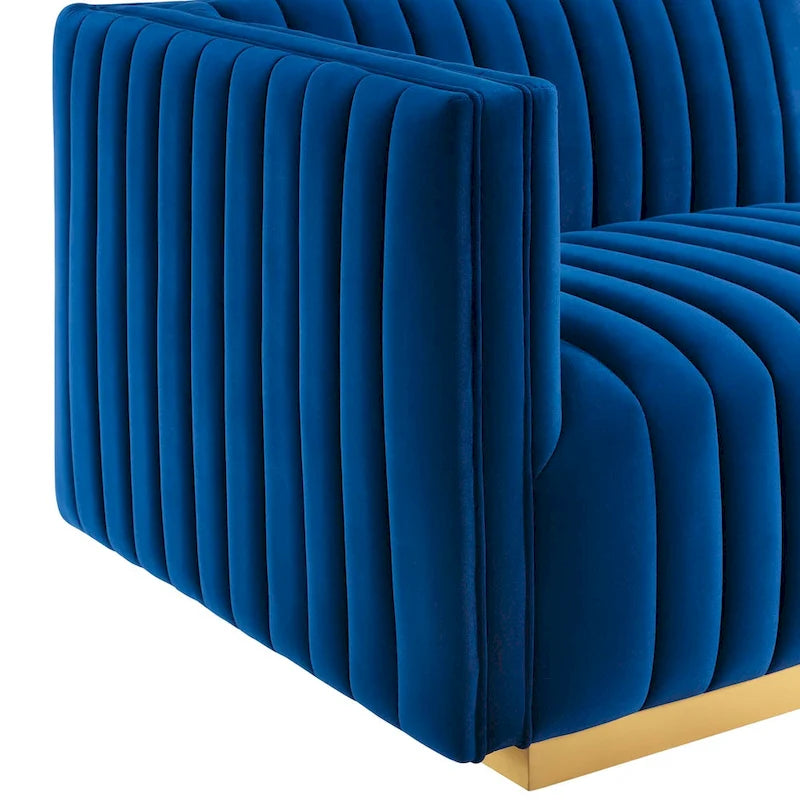 Fauteuil d'angle gauche en velours de performance capitonné Channel
