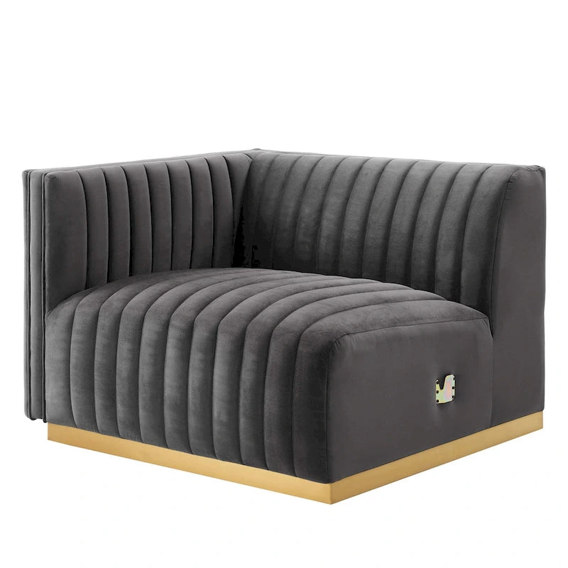 Fauteuil d'angle gauche en velours de performance capitonné Channel