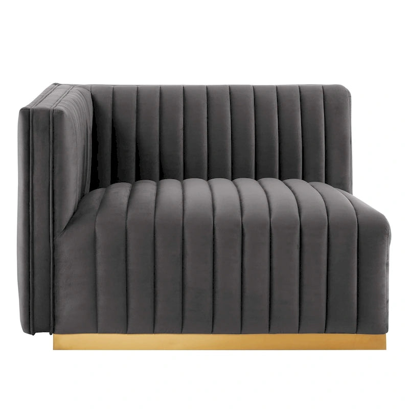 Fauteuil d'angle gauche en velours de performance capitonné Channel
