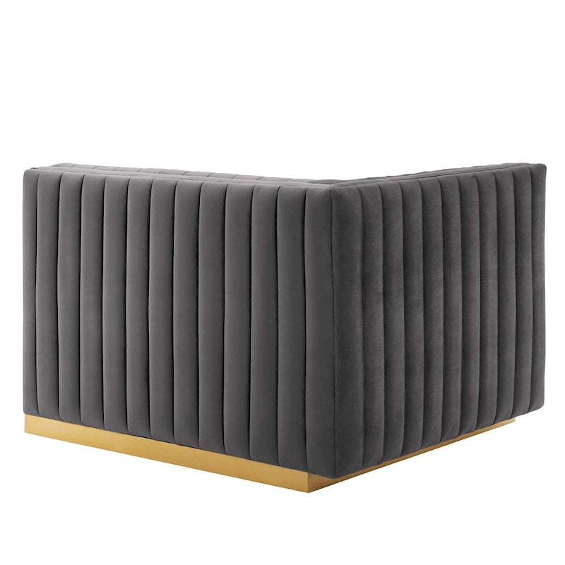 Fauteuil d'angle gauche en velours de performance capitonné Channel