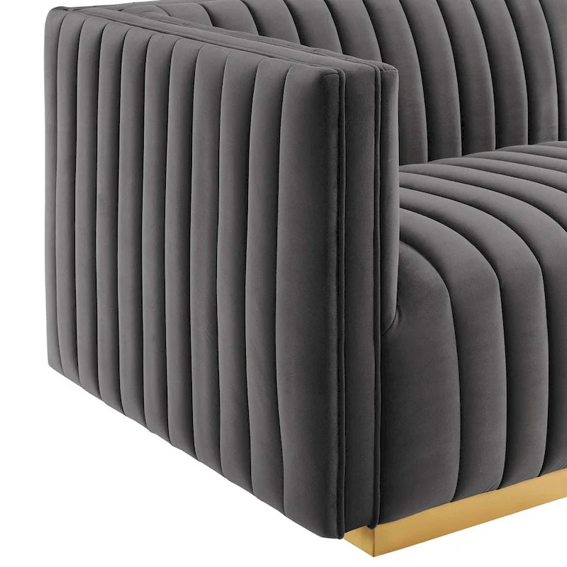 Fauteuil d'angle gauche en velours de performance capitonné Channel