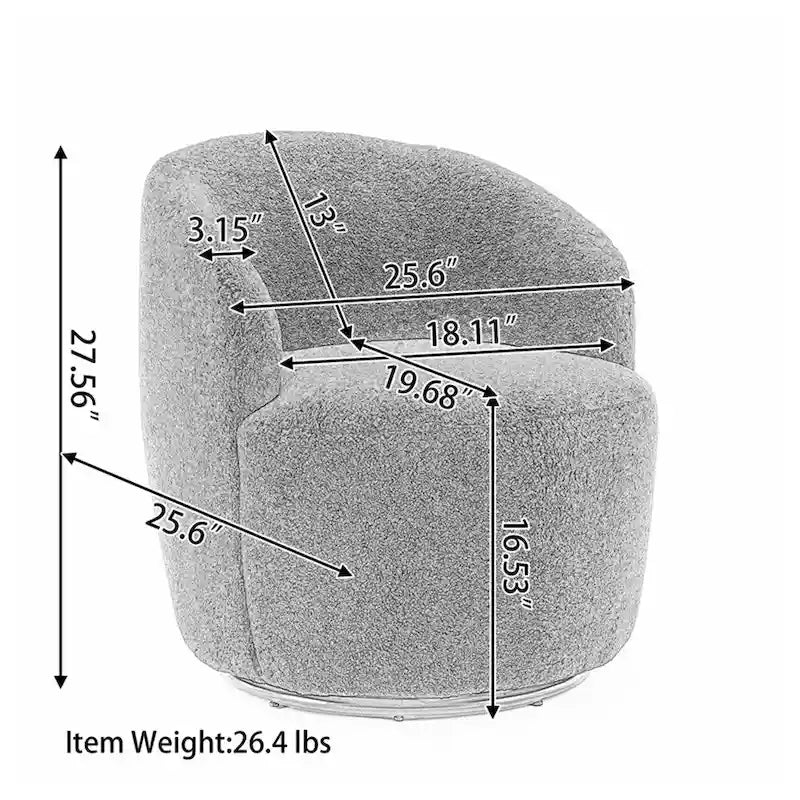 Fauteuil d'appoint pivotant en velours avec anneau thermolaqué