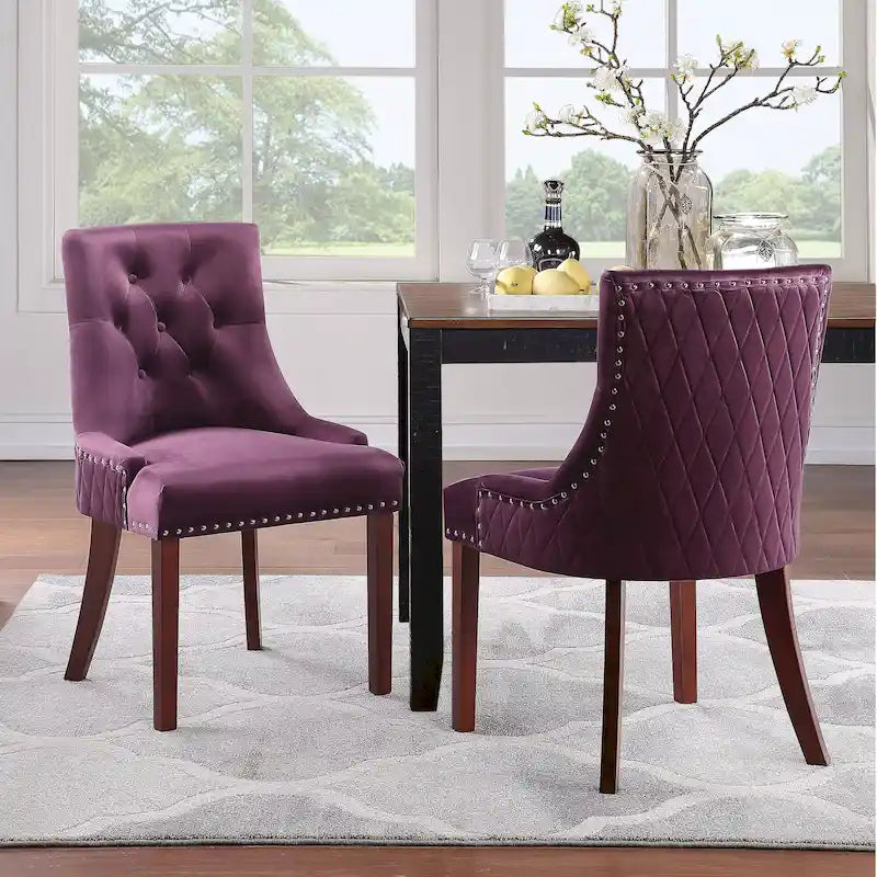 Chaises de salle à manger en velours capitonné (lot de 2)