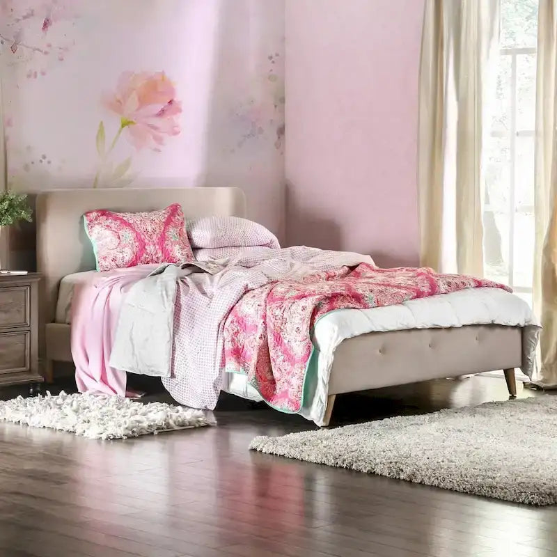 Lit plateforme en tissu Queen de style moderne du milieu du siècle