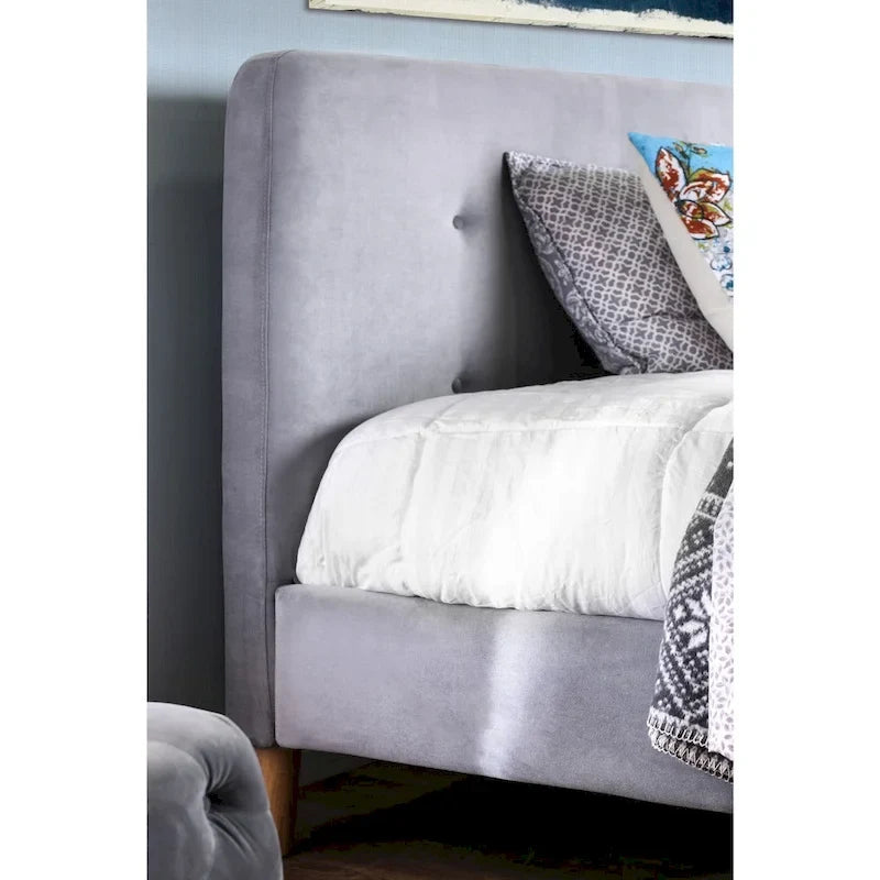 Lit plateforme en tissu Queen de style moderne du milieu du siècle