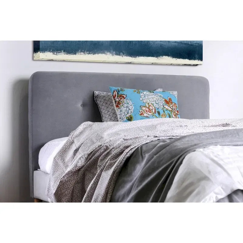 Lit plateforme en tissu Queen de style moderne du milieu du siècle
