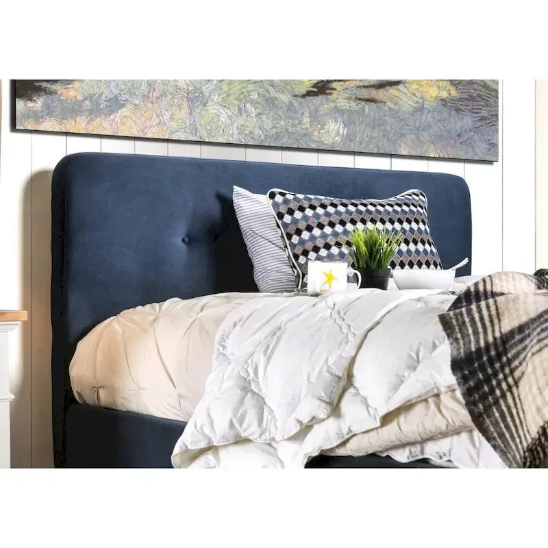 Lit plateforme en tissu Queen de style moderne du milieu du siècle